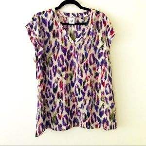 CABI Multicolored Animal Print Short Sleeve Top